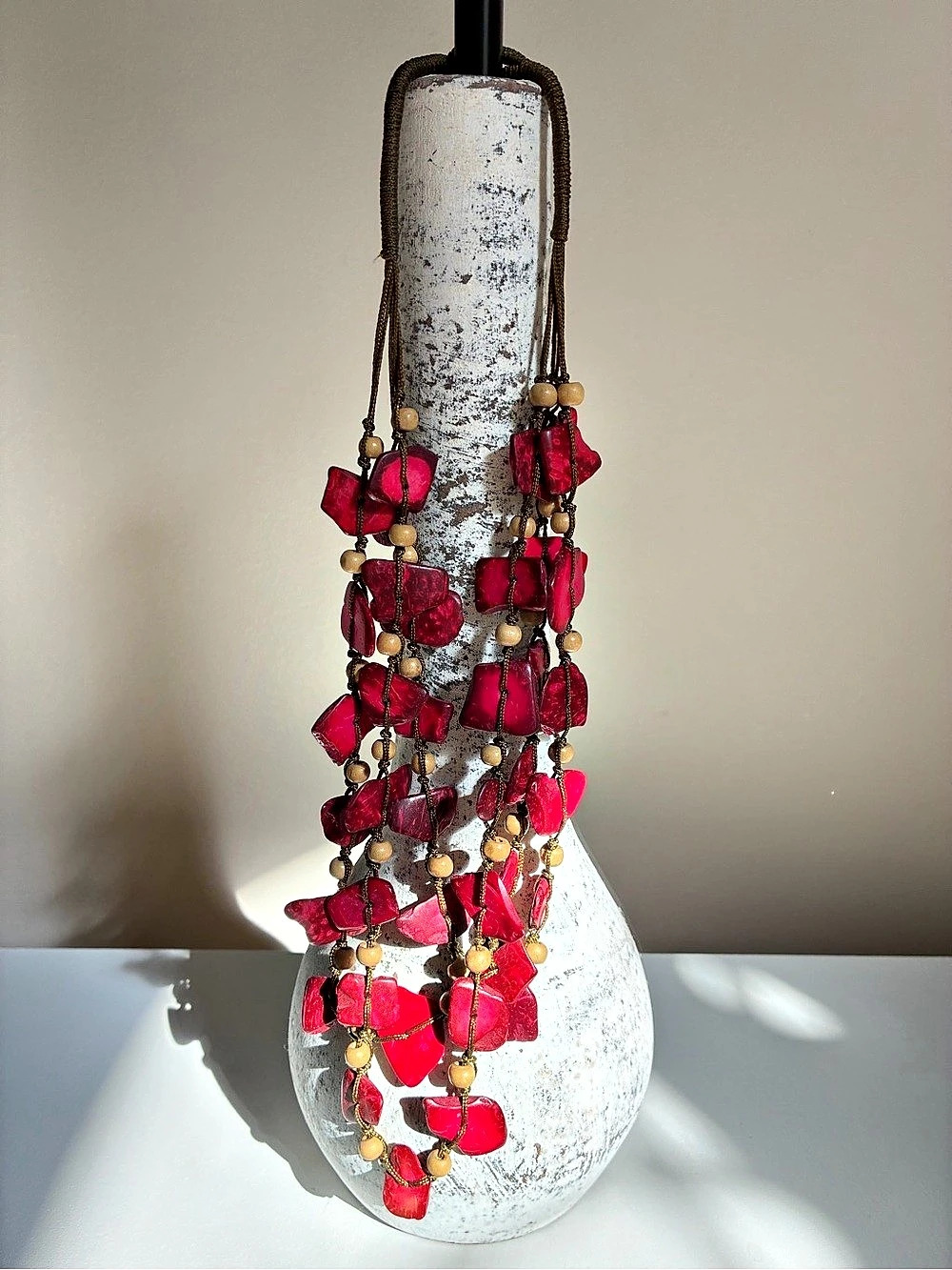 Red Statement Wood Beaded Necklace